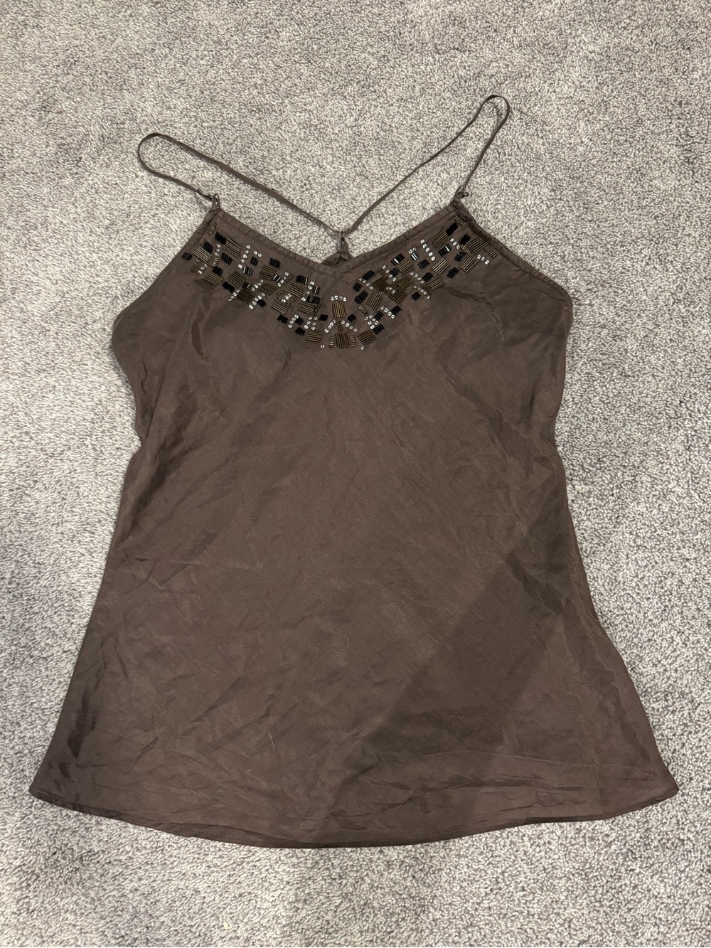 Jacob Brown Beaded Spaghetti-Strap Camisole